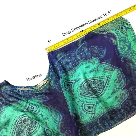 Top & Scarf 2in1 Blue Green Paisley Print Sheer Chiffon Slip-on Lightweight - Picture 13 of 14